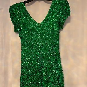 Green sequins mini dress custom made, perfect condition